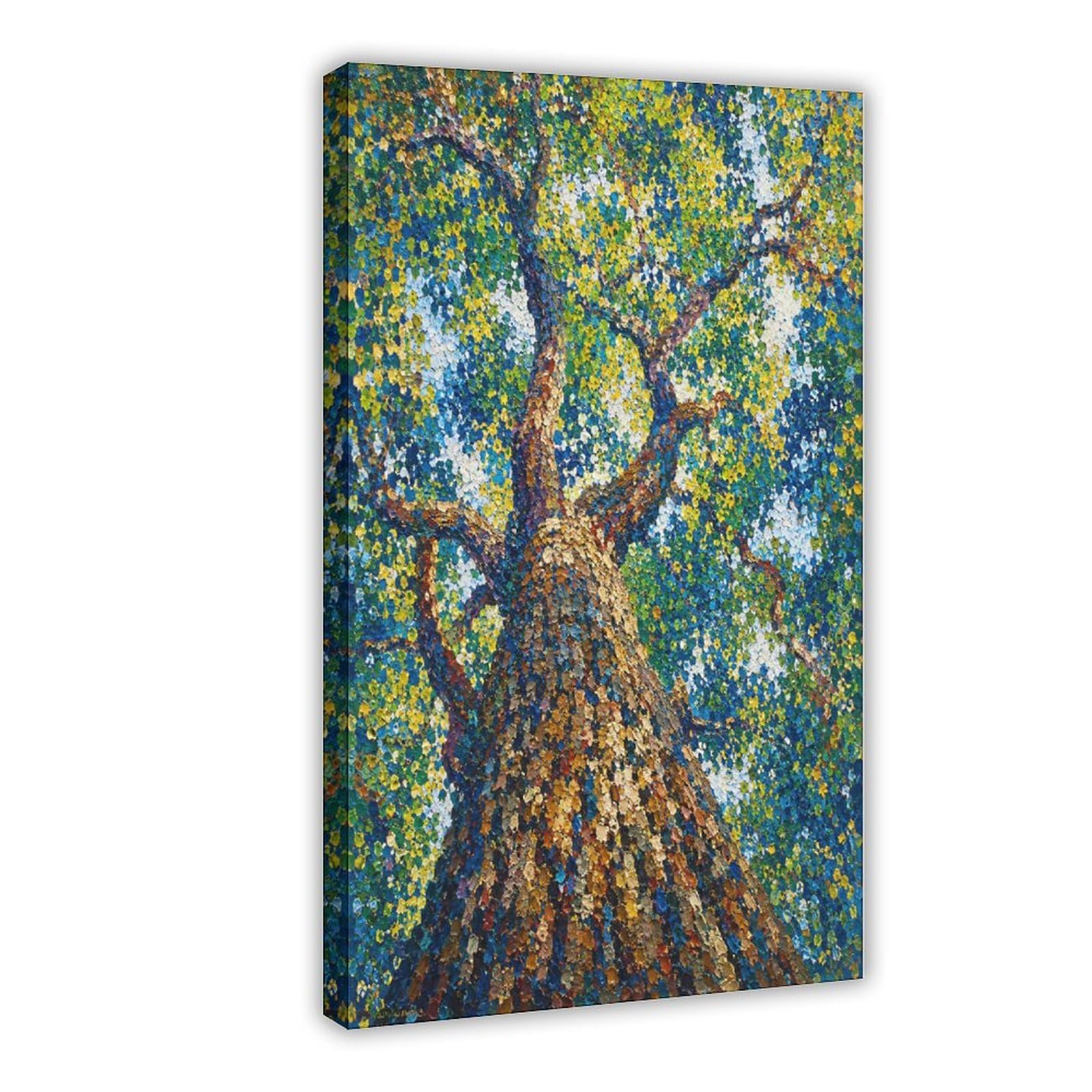 W7c8u2x3 Frame-Style-19 Rainbow Dot Tree Canvas Wall Art, Pointillist Apartment