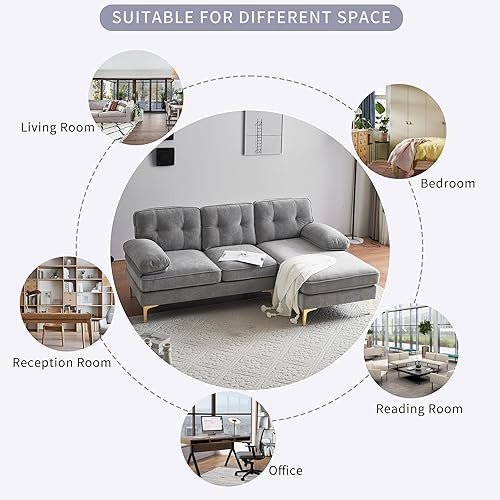 Miniatura 6 de Juego de sofás modulares modernos de 83 pulgadas, sofás tapizados en forma de L de terciopelo con respaldo y reposabrazos sueltos, juego de sofás de