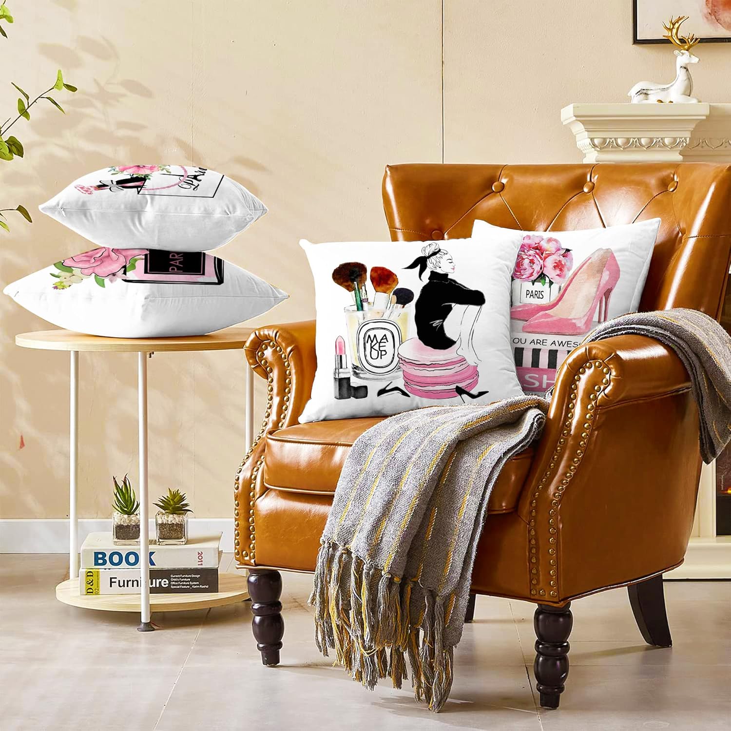 Decorative Pink Pillow Covers Fashion Bedroom Throw Pillow Covers Light Pink Flowers Perfume Decorative Throw Pillow Cases Couch Room Decor Pink Velvet Cute Girls Pillow 18x18 Set of 4 (Pink)