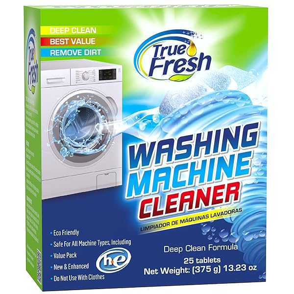 True Fresh Washing Machine Cleaner Tablets 25-Pack Deep Cleaning for Front Loader, Top Load & HE Washers Helps Remove Odor-Causing Residues, Pet Hair & Hard Water Buildup Septic Safe