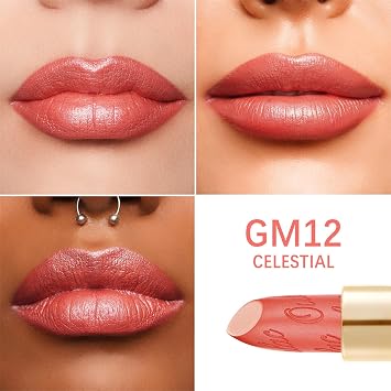 OULAC Glow Metallic Shine Orange Lipstick, Coral High Impact Lipcolor, Lightweight Soft and Ultra Hydrating, Long Lasting, Vegan & Cruelty-Free, Full Coverage Lip Color 4.3 g/0.15 GM12 Celestial