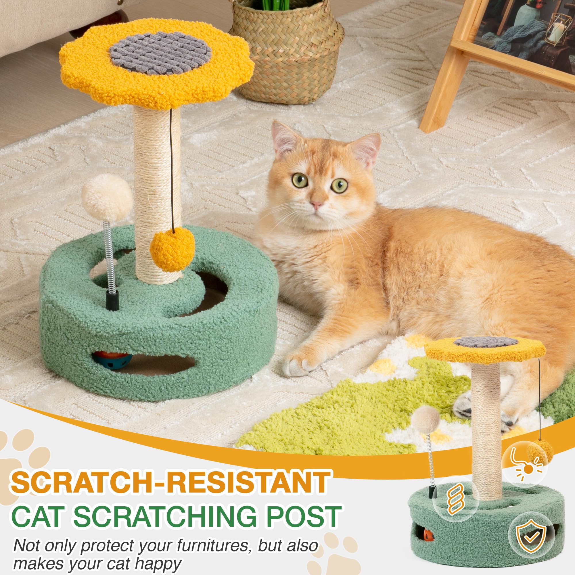 EXQ Home Cute Cat Scratching Post, Durable Natural Sisal Rope for