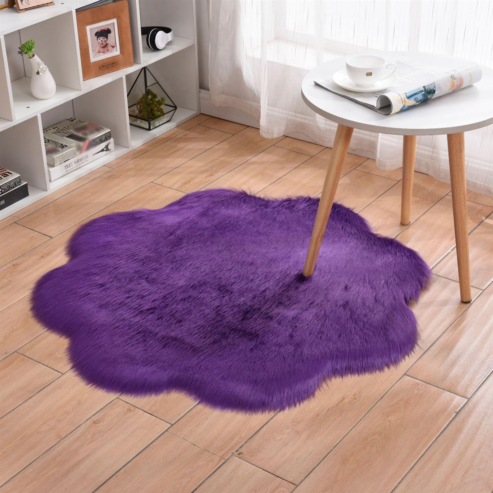 Lifup Flower Shaped Shaggy Rug, Faux Fur Area Rug, Fluffy Plush Carpets Circle Rugs for Living Room Fuzzy Rugs for Bedroom Under Dining Table Home