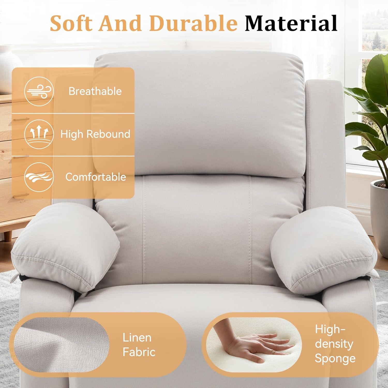 Korser Recliner Chair, 360 Swivel Rocker Chair for Adults, Small Rocking Recliner for Small Spaces, Upholstered Fabric Glider Recliner Nursery (Swivel Rocker Recliner, Off White)