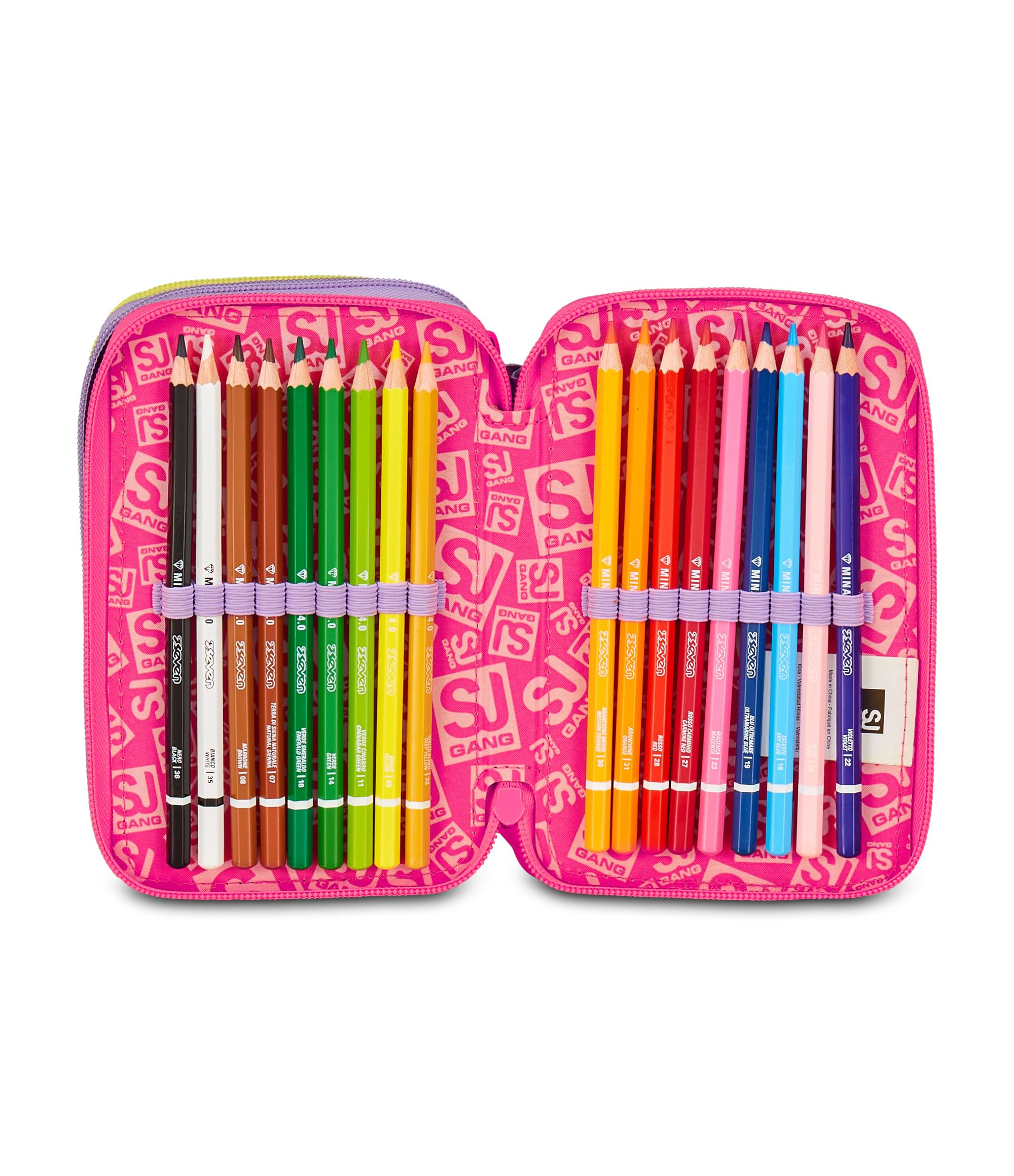 SJ GANG STYLE JAM GANG Astuccio Scuola 3 Zip Fable Journey, Rosa, Portapenne Triplo Scomparto Completo Di Penne, Matite, Colori, Accessori Zaino, Scuola Elementare, Bambina