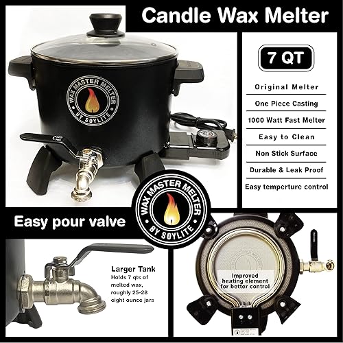 Miniatura 5 de Derretidor de cera para fabricación de velas, capacidad para aproximadamente 7 cuartos de galón de cera derretida, válvula de fácil vertido, por