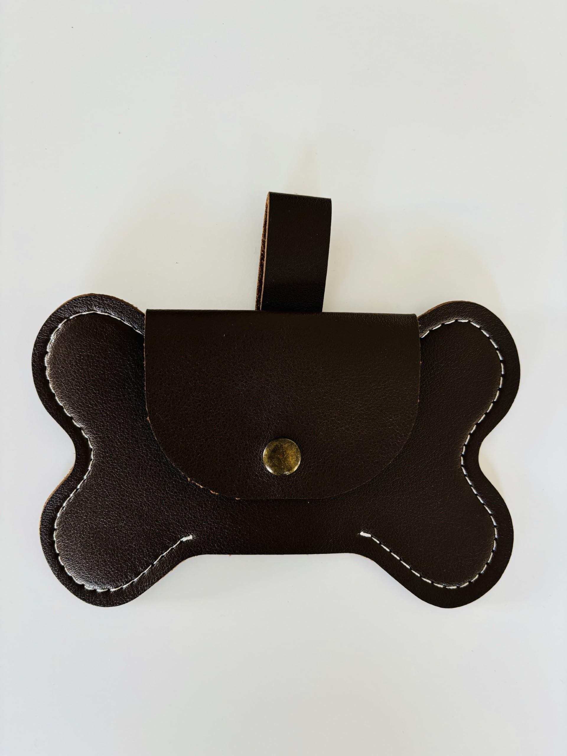 Dog Poop Bag Holder, Bone Shaped Leather in Various Colours (Brown) โ image 1