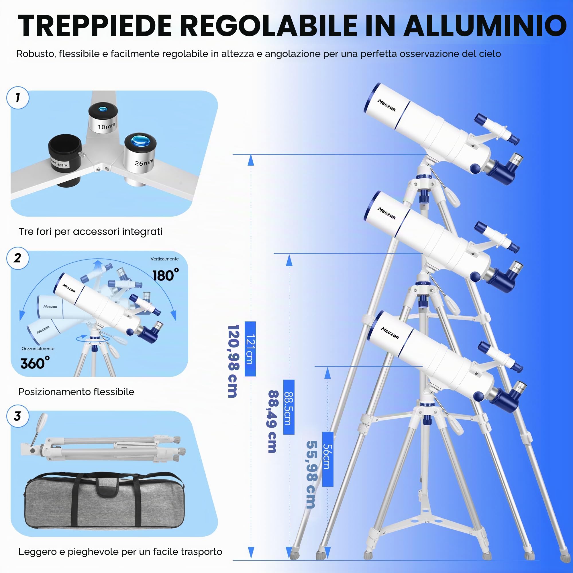 MEEZAA Telescopio, Telescopio Astronomico Professionale per Adulti e Bambini Principianti, 90 mm Apertura 550 mm Telescopi Riffrattore FMC con Treppiede Regolabile, Filtro Lunare & Borsa da Trasporto