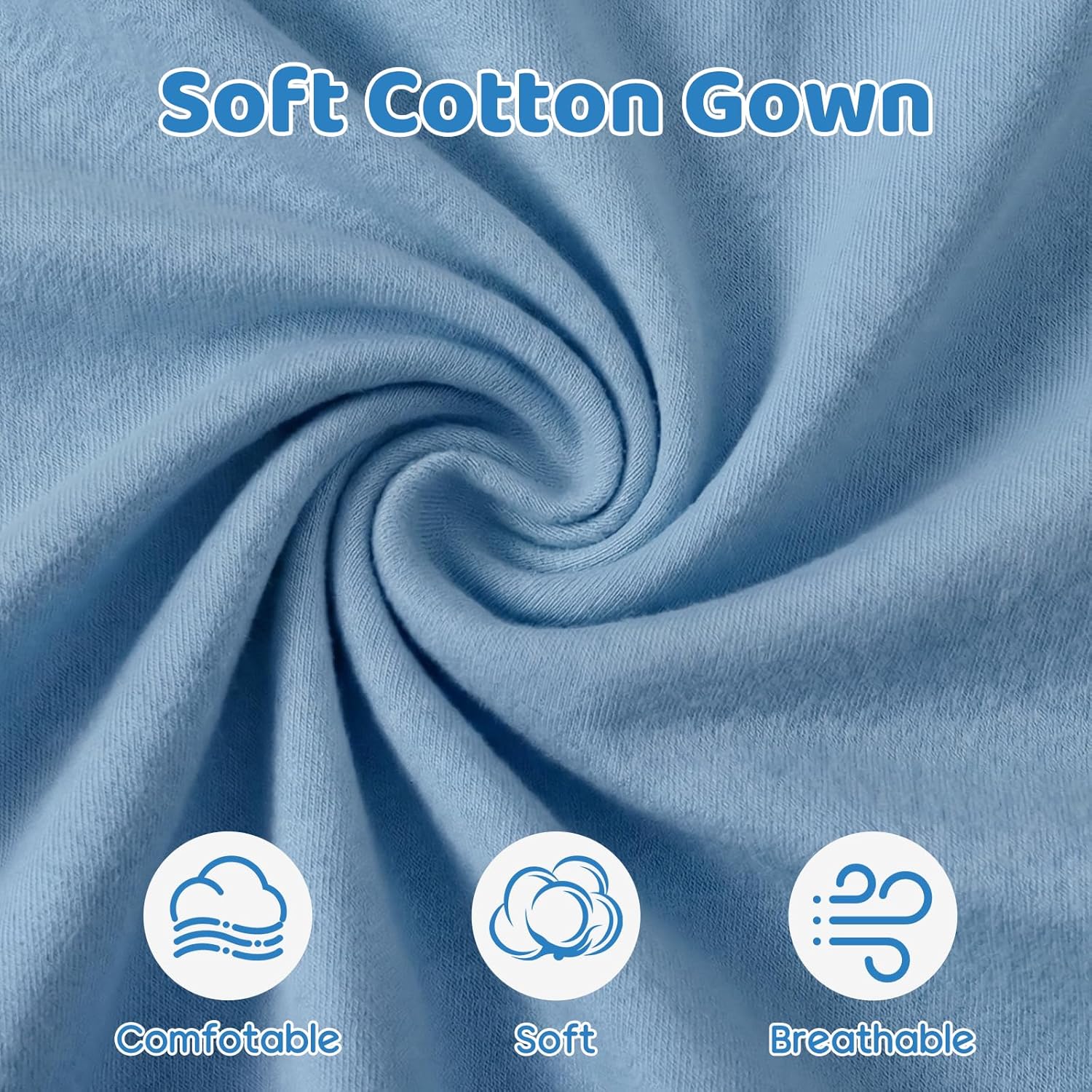 Baby Newborn Knotted Gown 0-6 Months, Super Soft Infant Long Sleeve Sleepwear for Girl and Boy, Baby Coming Home Hospital Outfit with Hat Set Blue - Image 5