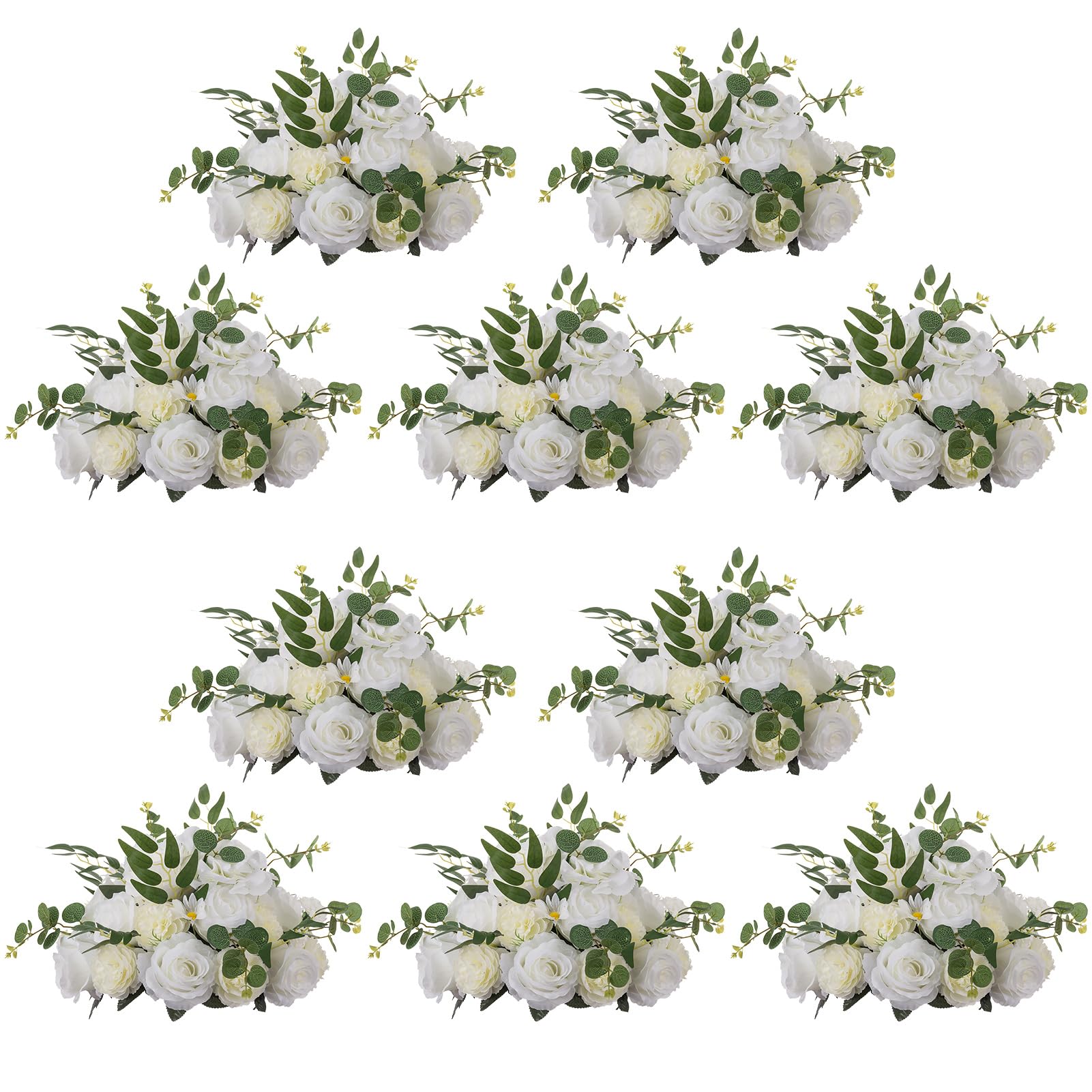 NUPTIO Flower Ball Arrangement Bouquet - 10 Pcs 13.8 inch Diam White Fake Flowers Roses Balls for Centerpieces Tables - Artificial Rose Arrangements for Wedding Centerpiece Table Decoration