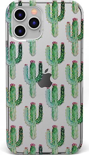Casely Funda floral para iPhone 11 Pro Max  Funda transparente con estampado de cactus