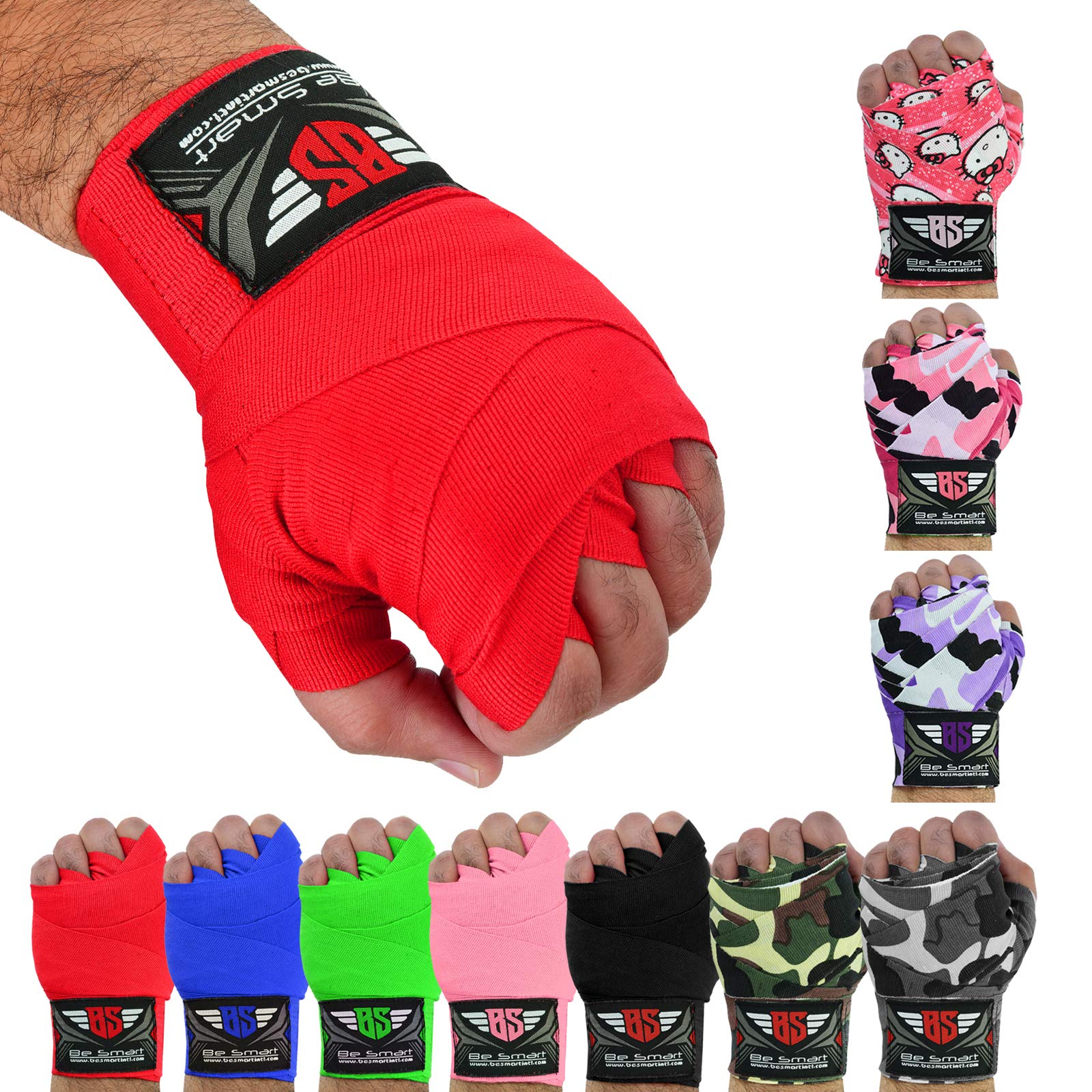 BeSmart KIDS JUNIOR MUAY THAI KICKBOXING BOXING MMA HAND WRAPS 2.5m (Red, 2.5m)