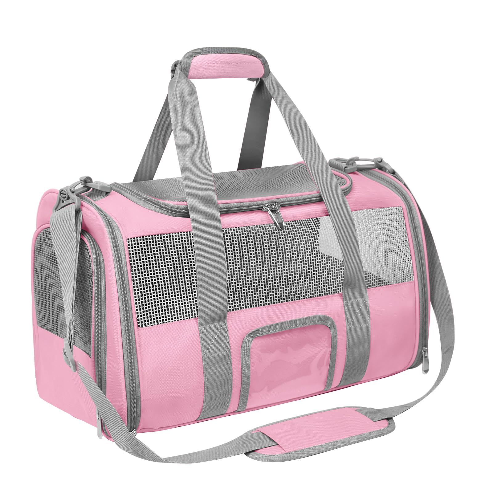 CUSSIOU Pet Carrier Airline Approved for Puppy Medium Cats 15 Lbs Small Dog Carrier Breathable Collapsible Soft Sided Cat Travel Carriers, Pink with Grey