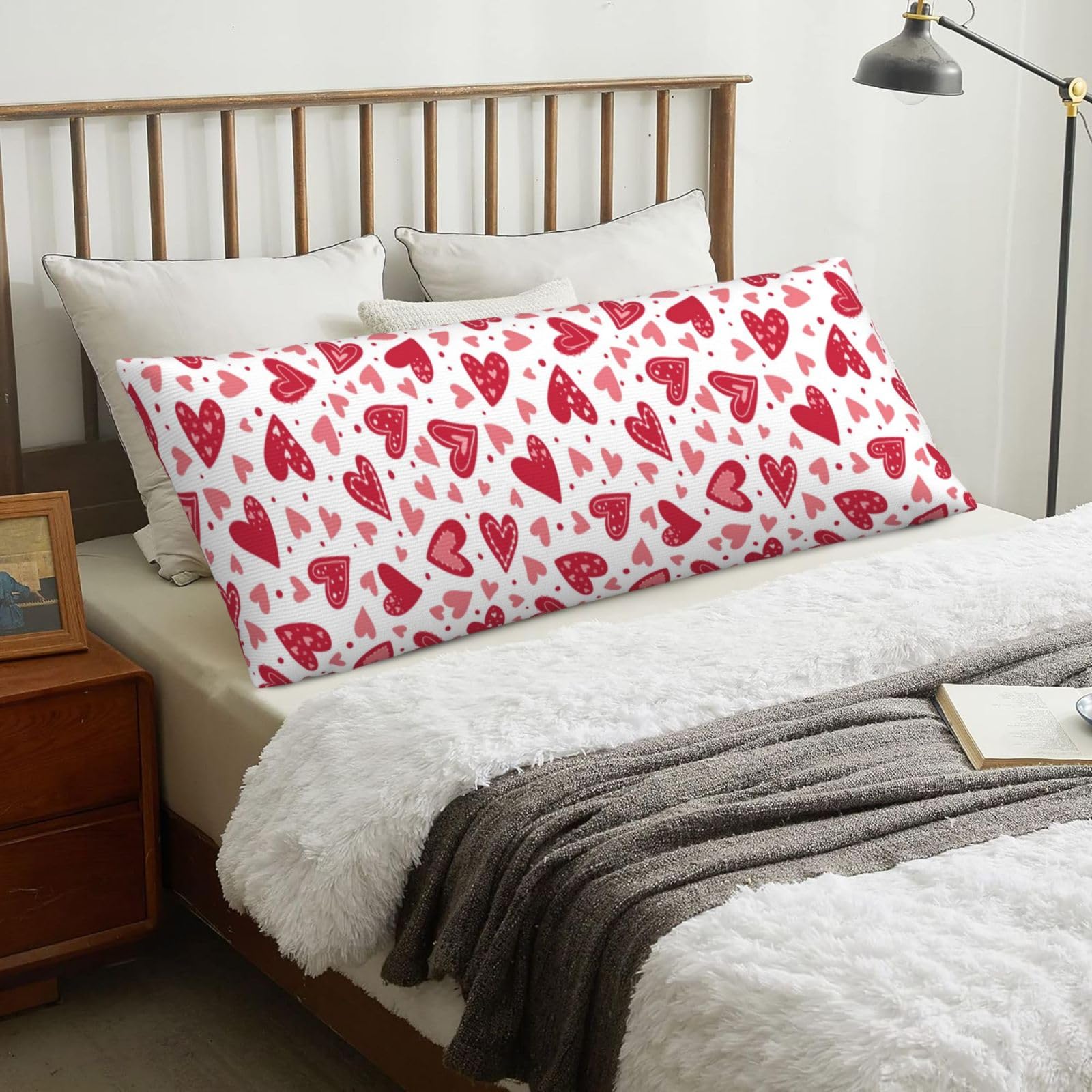 Valentine'S Day Heart Pattern, Body Pillow Cover with Zipper,Long Body Pillowcase 20 x 60 in