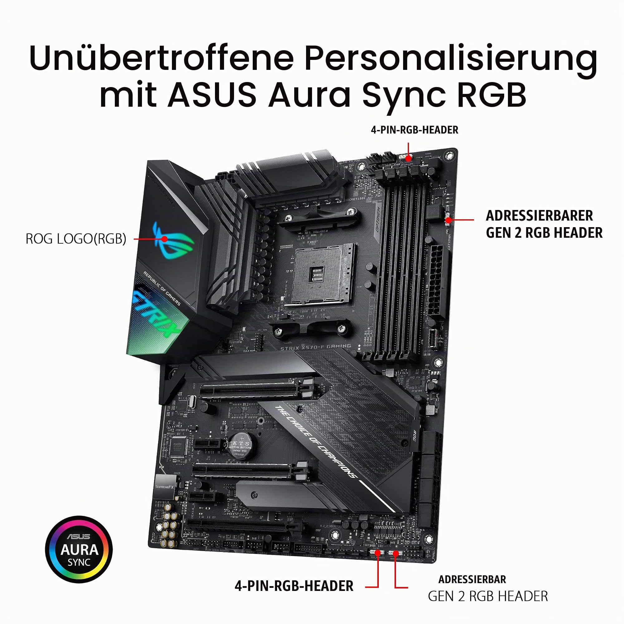ASUS ROG Strix X570-F Gaming Mainboard Sockel AM4 (Ryzen 3000 kompatibel, ATX-, PCIe 4.0, DDR4, Intel Lan, USB 3.2, Aura Sync) Schwarz