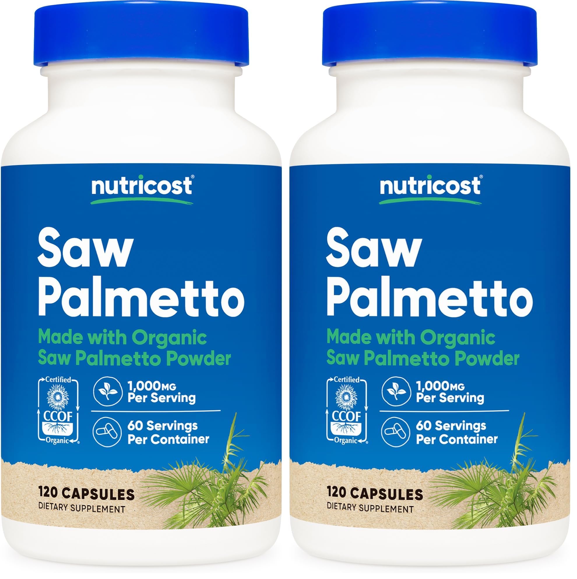 Nutricost Saw Palmetto (1000mg) 120 Capsules, 60 Servings, CCOF Organic (Pack of 2) 120 Count (Pack of 2)