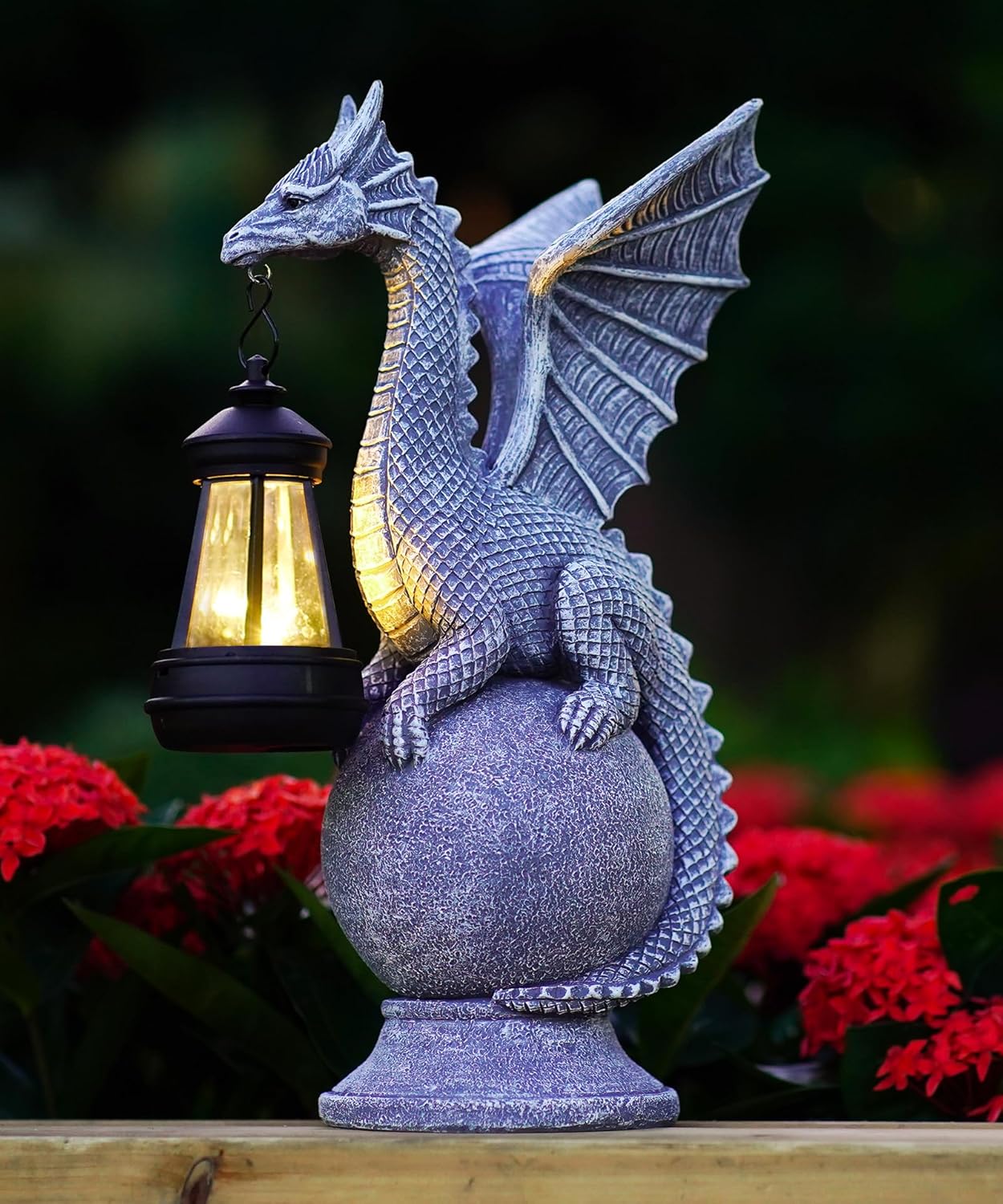 Dragon Statue with Solar Lights Lantern,Outdoor Garden Sculpture Decor for Yard Lawn Balcony Patio Porch,Gardening Gifts for Mom Women Grandma