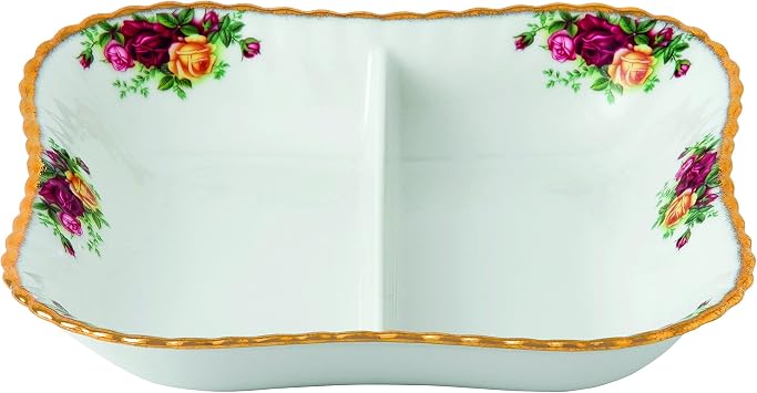 Old Country Roses 2 Part Divided Server, Most White with a Floral Print By Royal Albert