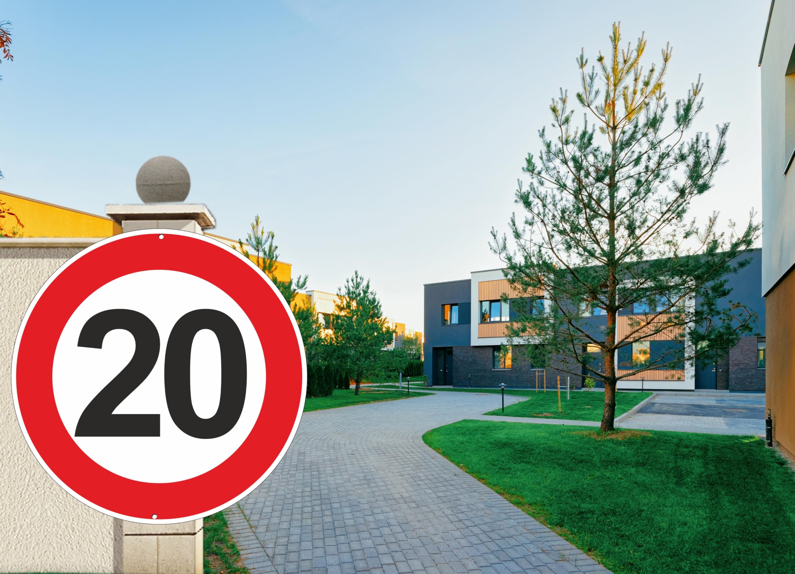 Pubblimania 3 Geschwindigkeiten max. 20 km Fahrzeiten Verkehrszeichen Schild aus Aluminium Metall rund 3 mm dick für Außen Ø 30 (3er Pack, maximale Geschwindigkeit 20 km Stunden)