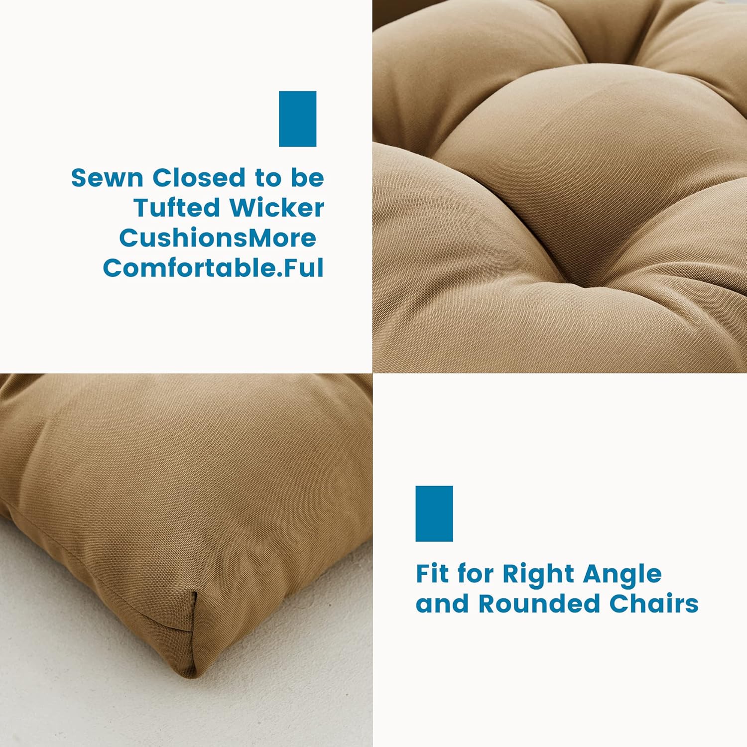 BLISSWALK Outdoor Chair Cushions,3 Piece Loveseat Outdoor Cushions Set,Tufted/Wicker Patio Cushion for Patio Furniture All Weather,44"x19"x5"，Khaki