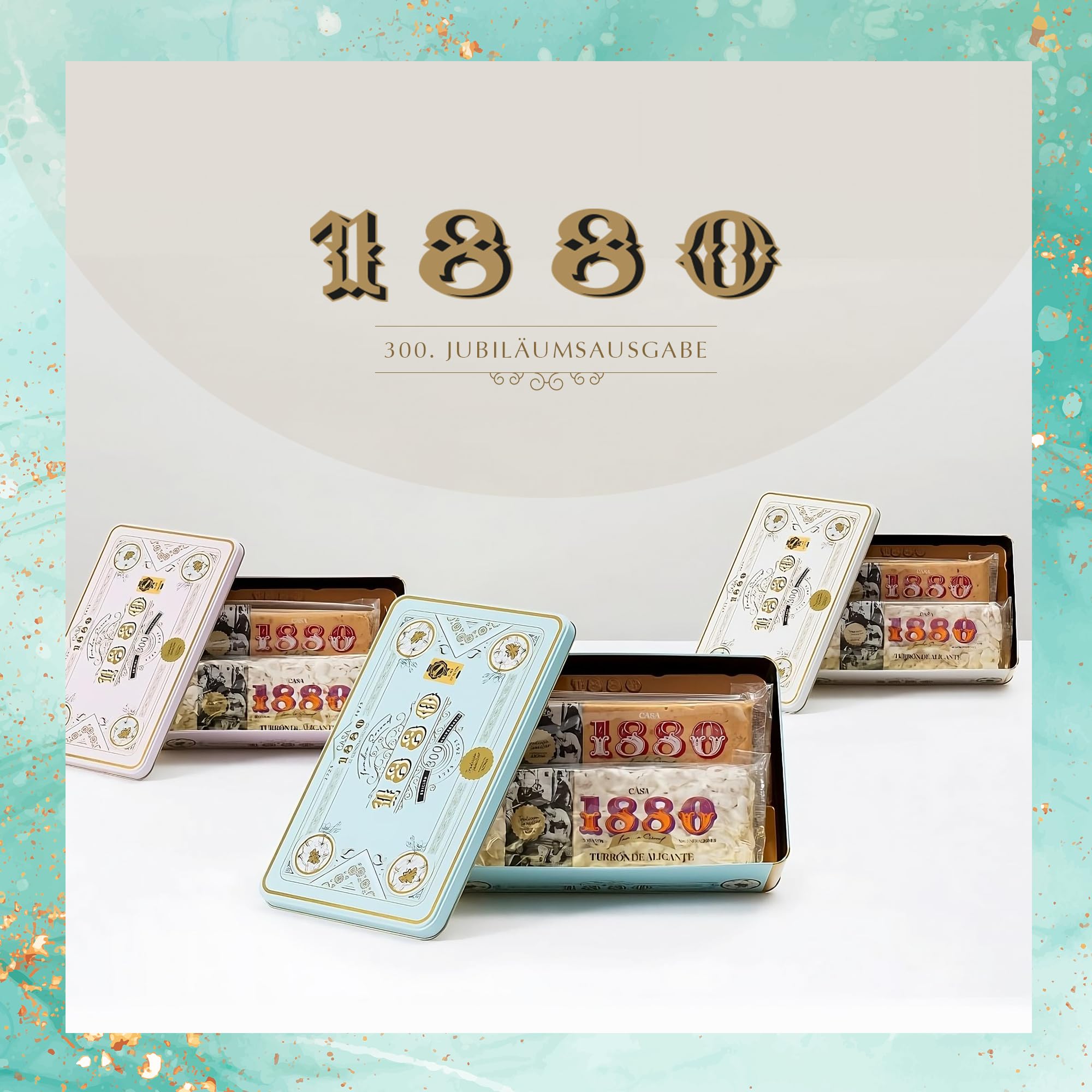 1880-300 Jahre- Jubiliäumsausgabe Turrón Jijona und Alicante, cremige und knusprige Textur, höchste Qualität, klassischer Turrón, traditionelles Rezept, Kollektion, 500 Gramm
