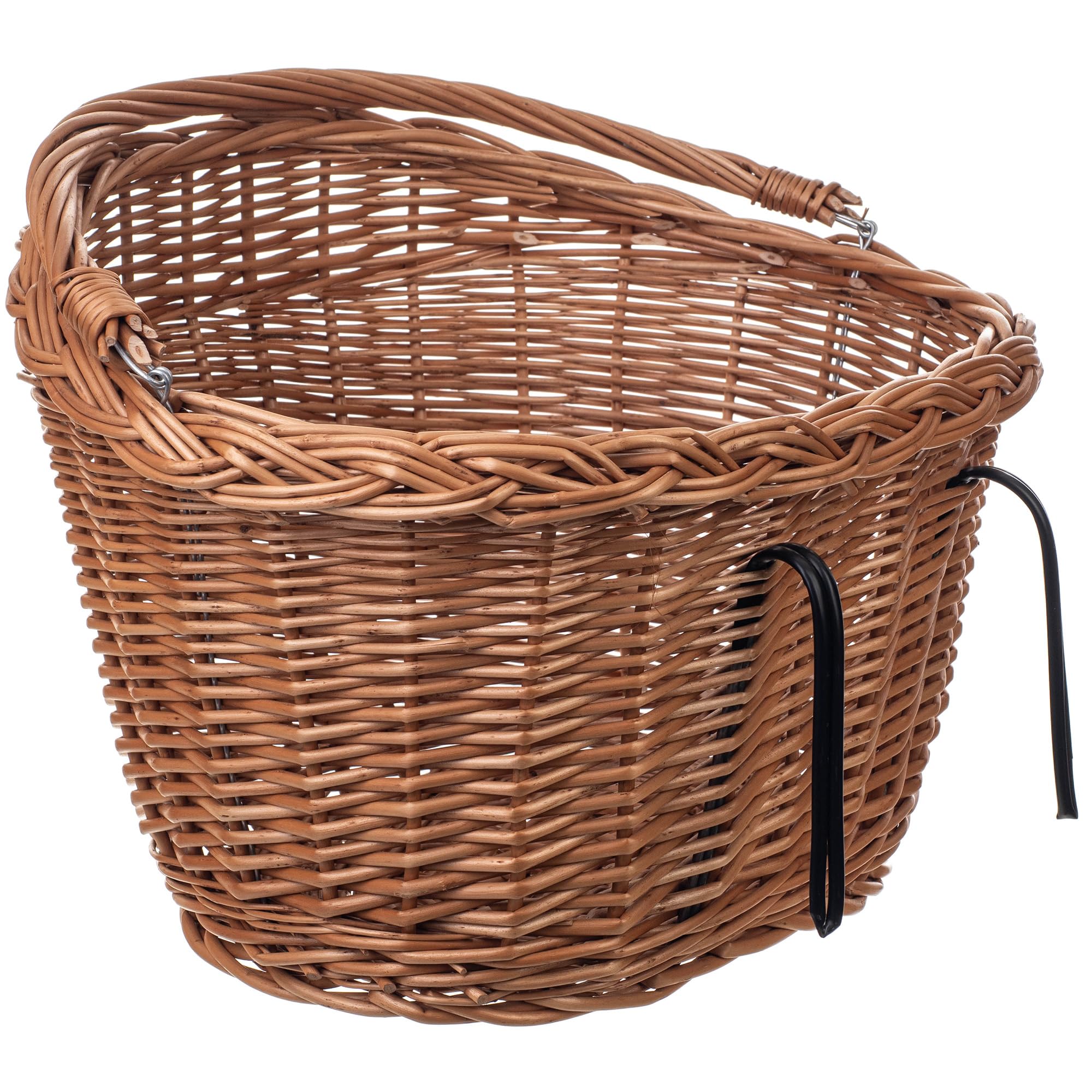 KADAX Panier de vélo avant en osier robuste, panier de guidon avec poignée de transport et crochet en acier, panier classique en osier pour guidon, grand panier pour vélo