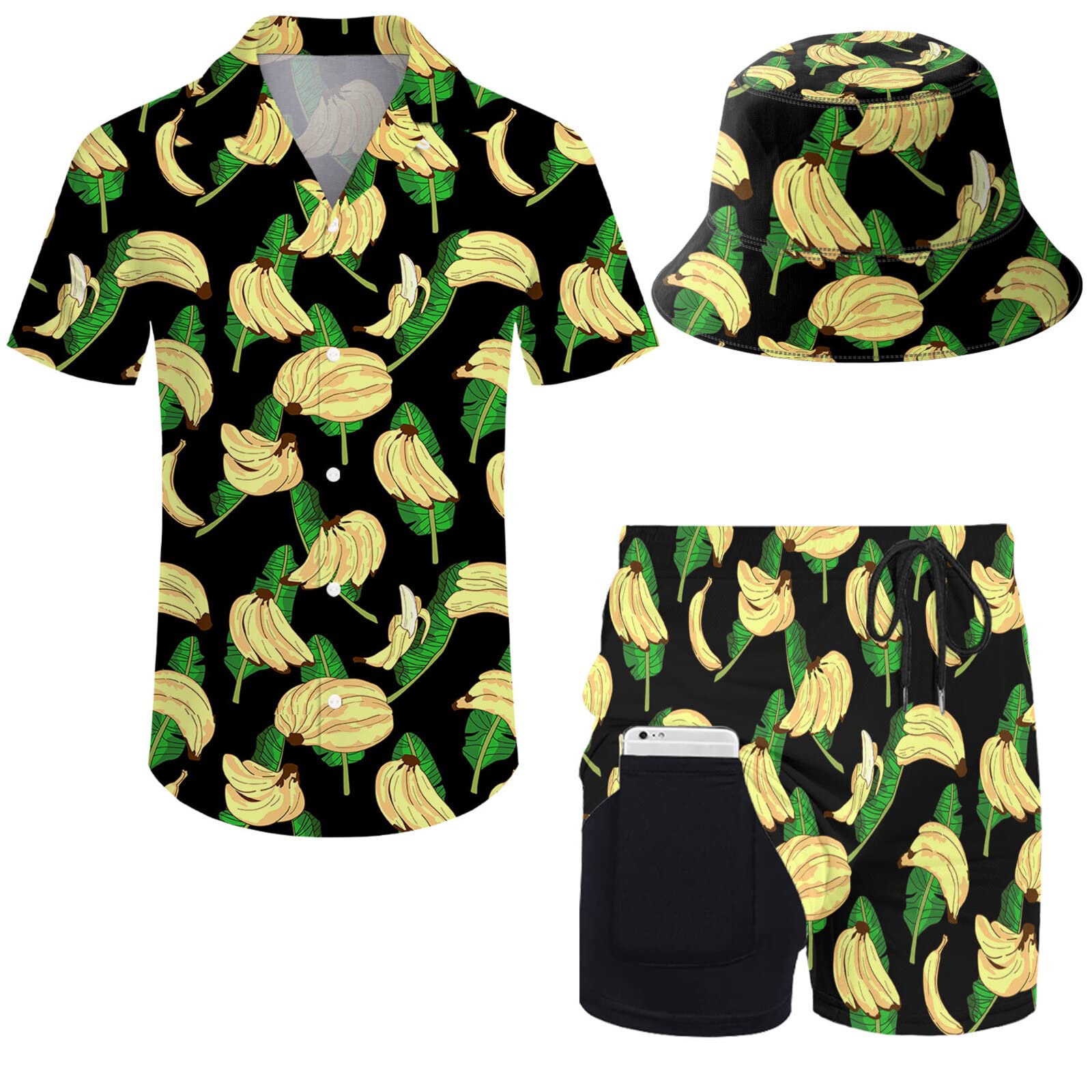 Wdpsuxin Mens 2 Piece Tracksuit Hawaiian Button Down Shirt and Compression Liner Shorts Sets with Bucket Hats