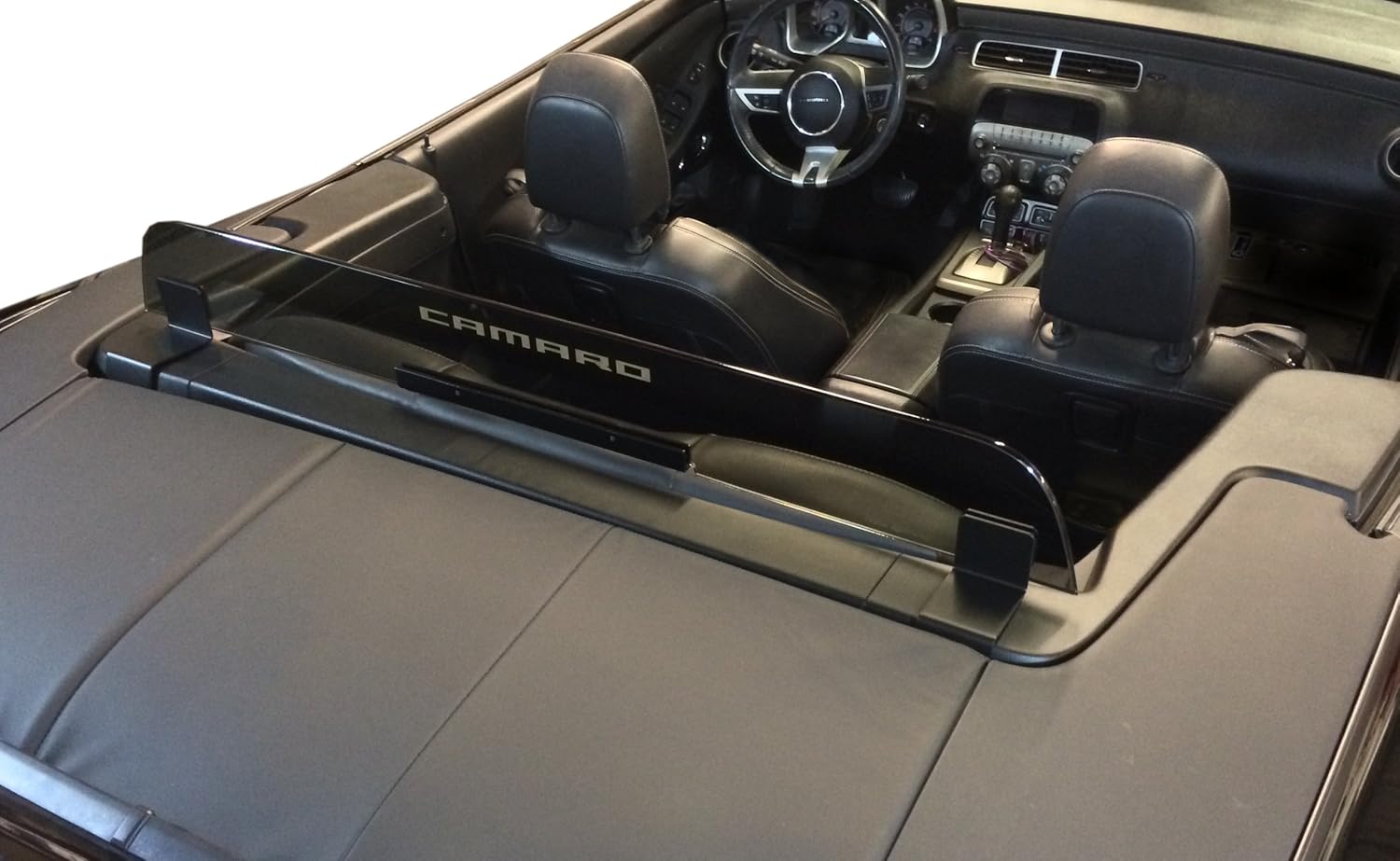 2011+ Chevrolet Camaro 5th Generation Convertible Wind Deflector - Control air flow, cut down backdraft, wind noise - GM Licensed - Easy Install, Secure Mounting - Laser-Etched Design - Smoke Tinted
