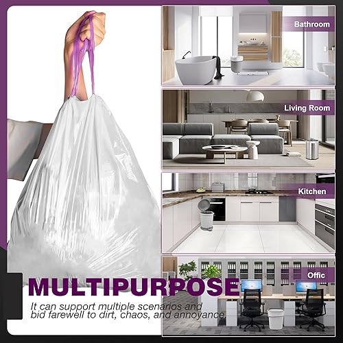 Miniatura 6 de Bolsas de basura pequeñas de 4 galones  90 bolsas de basura pequeñas con cordón, mini forros de basura blancos para baño, dormitorio, oficina, débil