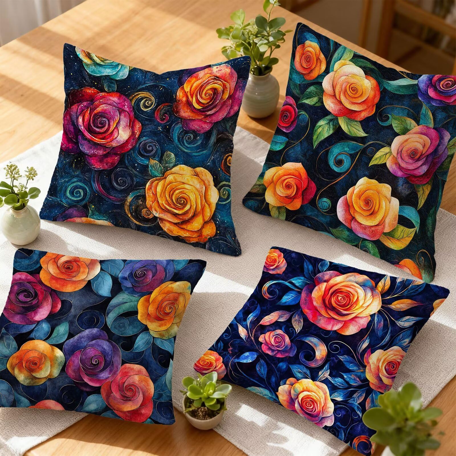 Rojo Funda Cojin 65x65 Flor Funda Almohada 65x65 Cojines Sofa Súper Suave Fundas Cojines Decorativos Fundas Almohadas 4 Piezas Almohada Cervicales y Cuello, para Hogar Cama Salon Decoracion E - 547