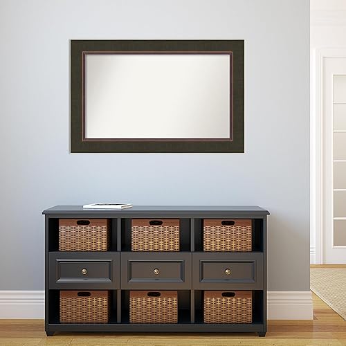 Vista 5 de Amanti Art Espejo de baño de bronce para sobre el fregadero, 27 x 41 pulgadas, espejo rectangular de bronce milano, marco de madera casual grande