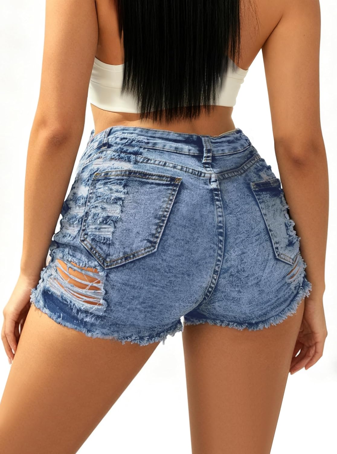 SOFIA'S CHOICE Women's Ripped Distressed Denim Shorts High Waisted Stretchy Skinny Mini Jean Shorts - Image 2