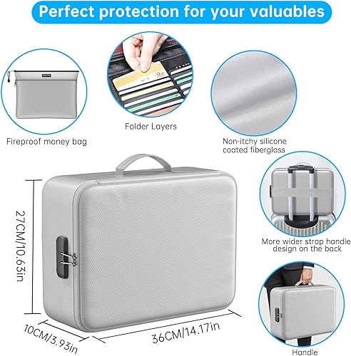 Miniatura 7 de ENGPOW - bolsas de almacenamiento de archivos, bolsa organizadora de documentos ignífuga con bolsa de dinero, bolsa de viaje segura para el hogar y