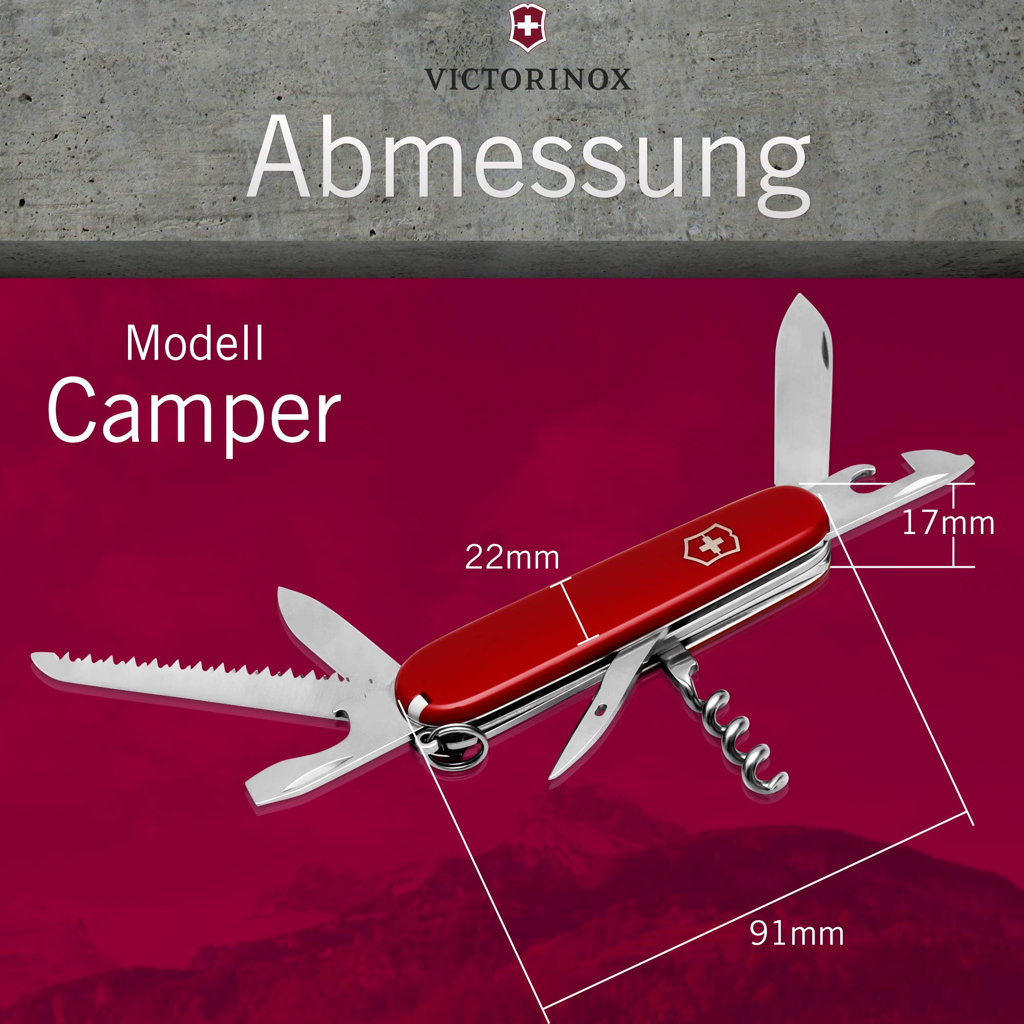 Victorinox Camper Taschenmesser mit Gravur I Geschenk für Männer I Geschenke zum Geburtstag I Messer mit Gravur I Schweizer Taschenmesser personalisiert I 13 Funktionen