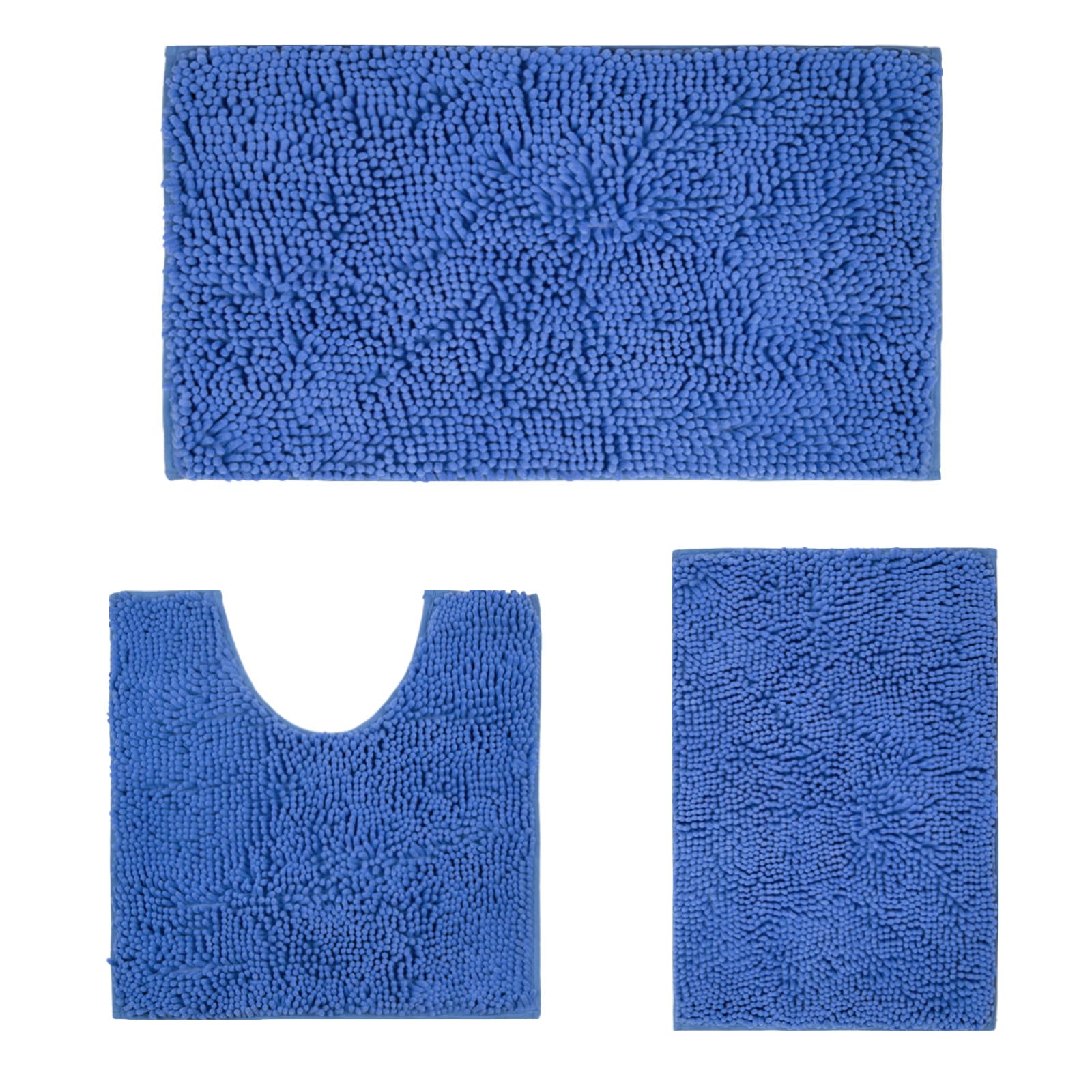 placeroom Bathroom Mat Set of 3, Bath and Toilet Mat Set,Ultra Soft Chenille Bath Mat Non Slip,Bath Mat Sets 3 Piece Washable,Super-Absorbent Bath(Deep Thistle Blue bath set)