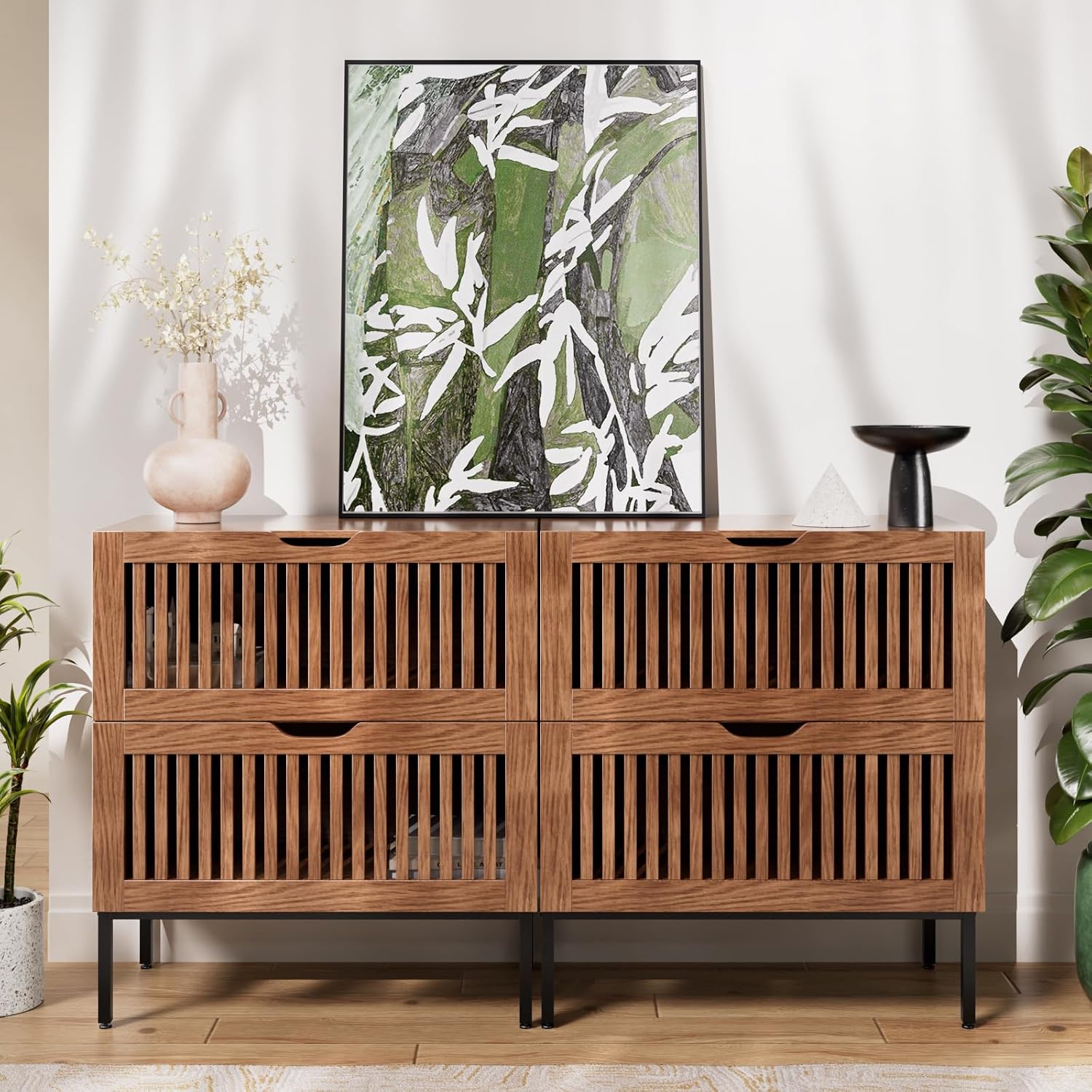 BVIUNTWO Storage Cabinet,28 Inch Farmhouse Buffet Cabinet with Metal Base and Storage Cabinets,Sideboard Coffee Bar for Kitchen,Dining Room,Living Room,Rustic Brown