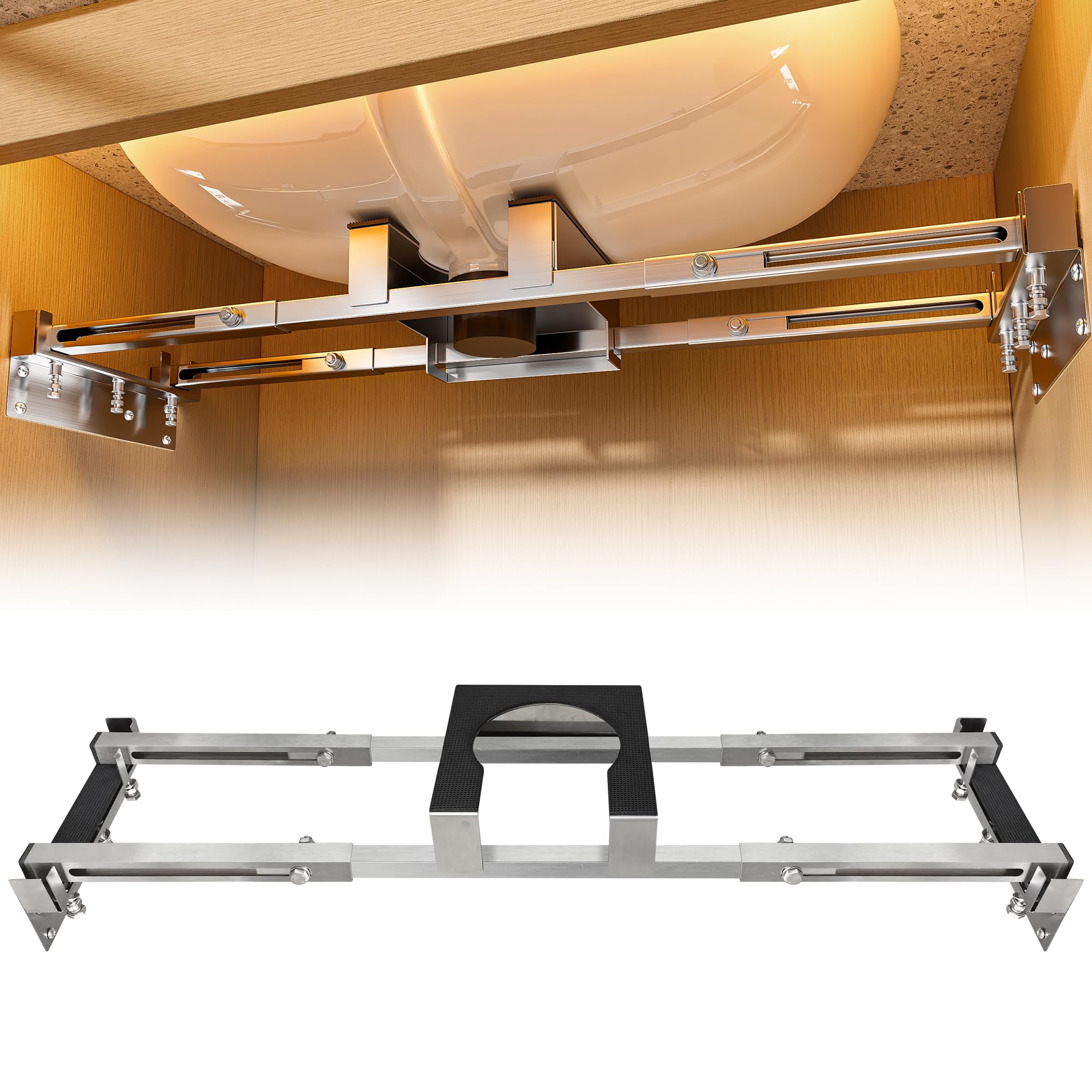 Photo 1 of TYESTAND CPT-3 Undermount Sink Brackets Stainless Steel Adjustable Supports with Base Installation Kit for Undermount Bathroom Sink (L:20"-31.5"(51-80cm)|D:4.7"(12cm))