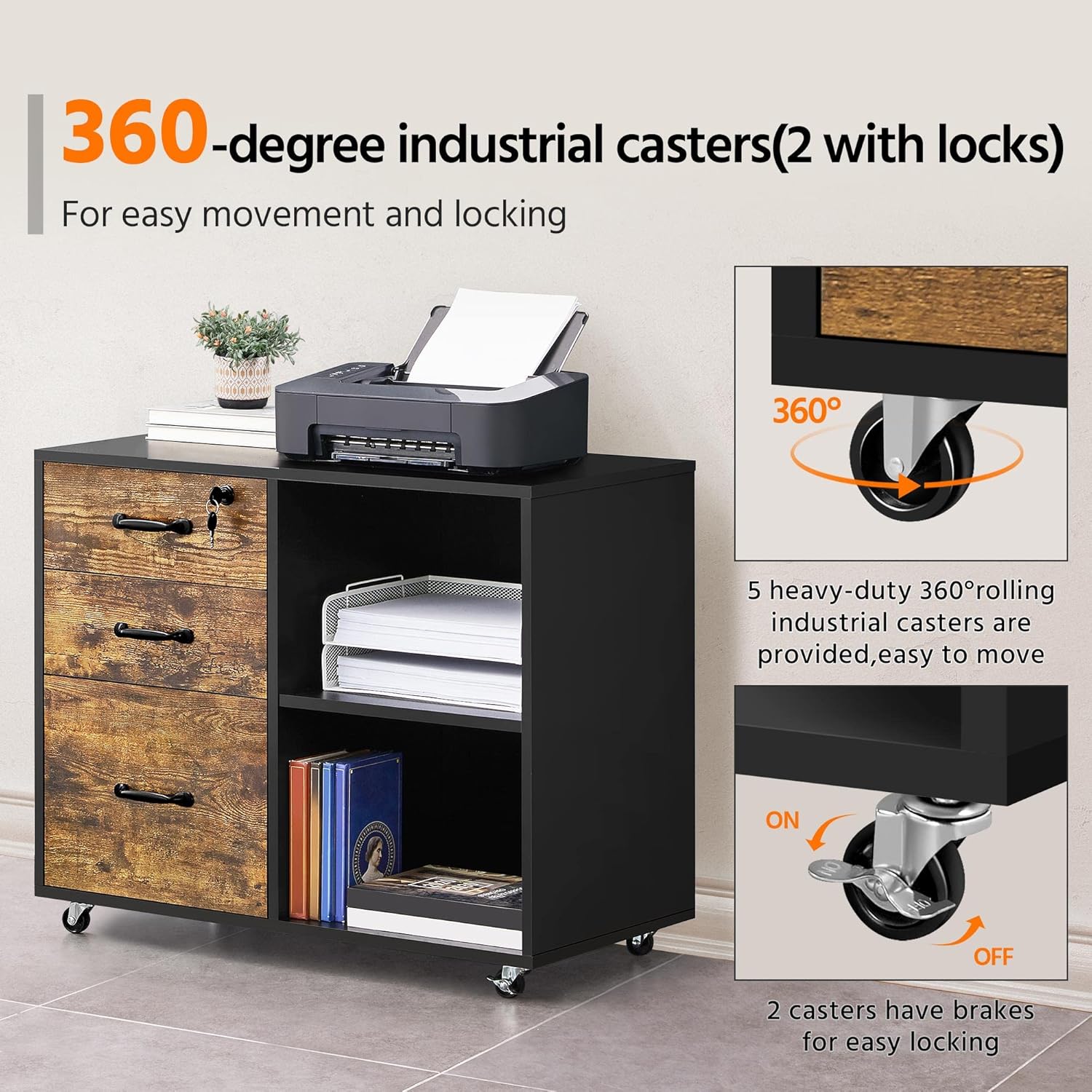 Nærbillede af 360-graders industrielle hjul med låsemekanisme