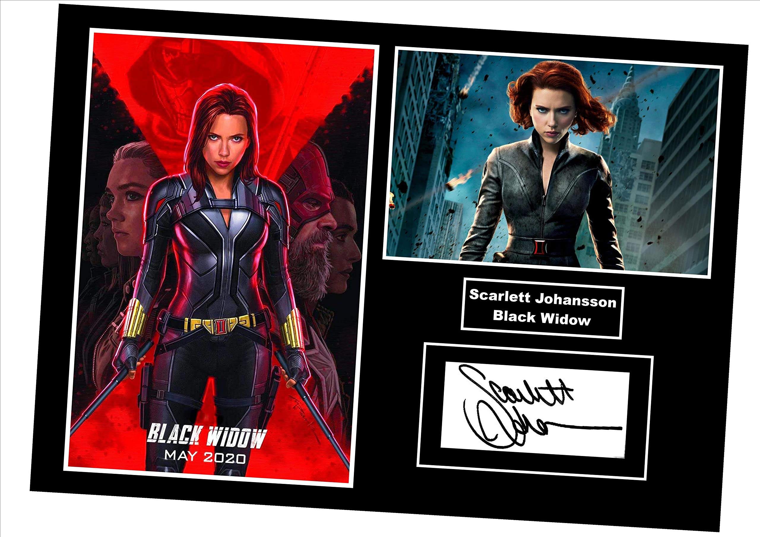 Signed By The Stars Black Widow Scarlett Johansson Autographed Photo Print, 30Cm X 20Cm (A4 Print Only), Contemporary Spider Theme, Movie Wall Art, Living Room Decor