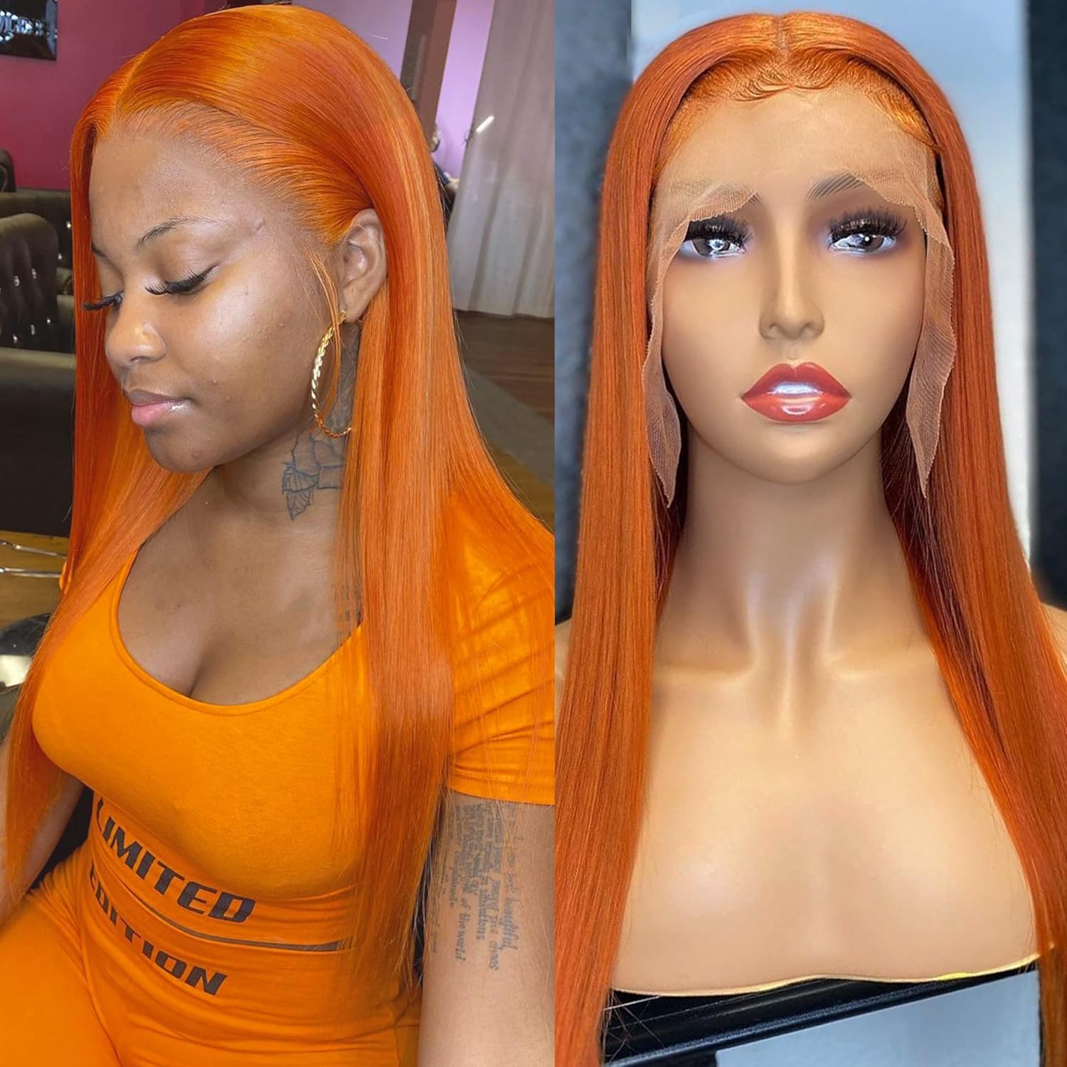 MY SHINY WIGS Ginger Lace Front Human Hair Wig, Straight, Pre-Plucked with Baby Hair, 13x6x1.1 Inches T part Wig Glueless, 150% Density, Color 350, 22 Inch