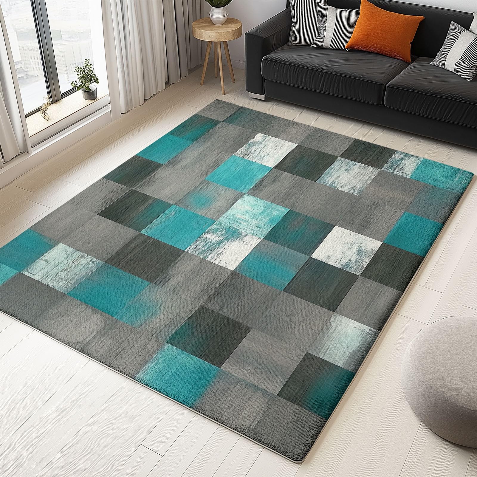 Dywan w stylu słojów drewna 3D klocki Ultra miękki dywan z krótkim włosiem, zmywalny dywan z antypoślizgowym tyłem 140 x 200 cm do salonu sypialni, kuchni, biura i jadalni - można prać w pralce
