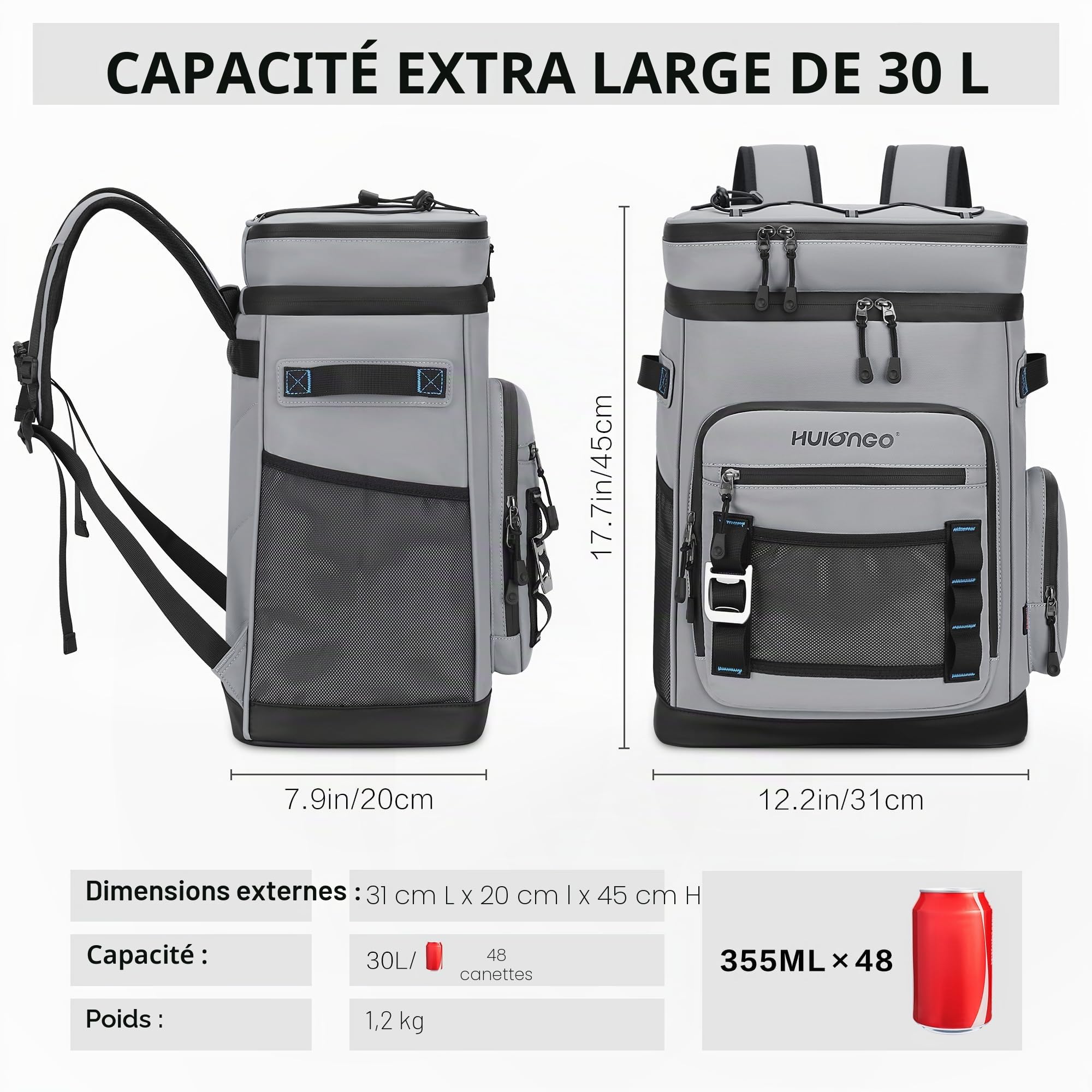 Hulongo Sac À Dos Isotherme Grand Sac Isotherme Glacière Étanche Imperméable