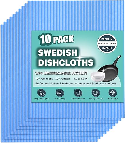 Miniatura 8 de METUUTER Paquete de 10 paños de cocina suecos para cocina, paños de cocina reutilizables compostables de celulosa para uso doméstico