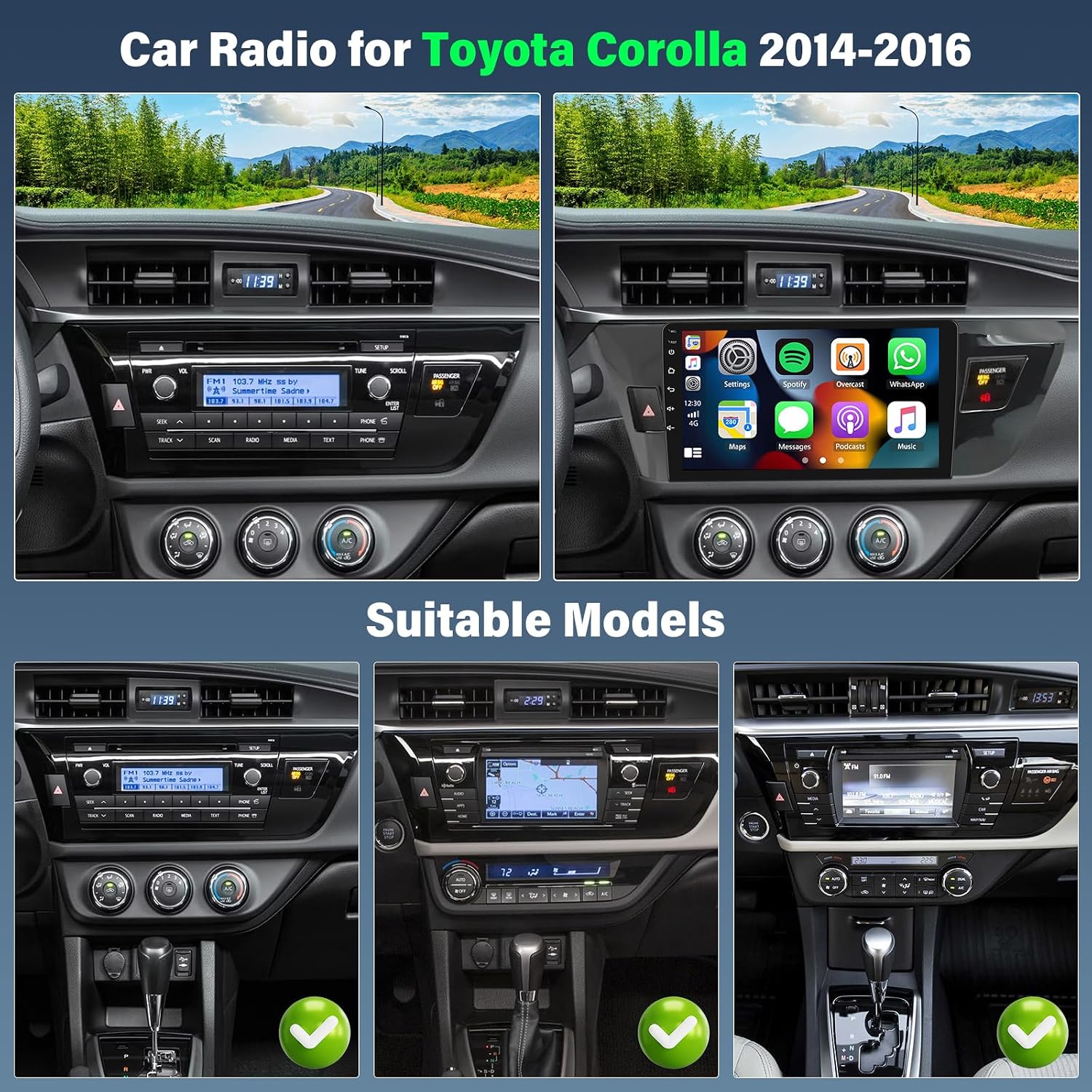 Car Radio for Toyota Corolla 2014 2015 2016 Stereo, 10.1" Car Stereo for Toyota Corolla with Wireless Carplay Android Auto, Android Head Unit Media Player GPS Bluetooth BT FM Camera SWC AHD