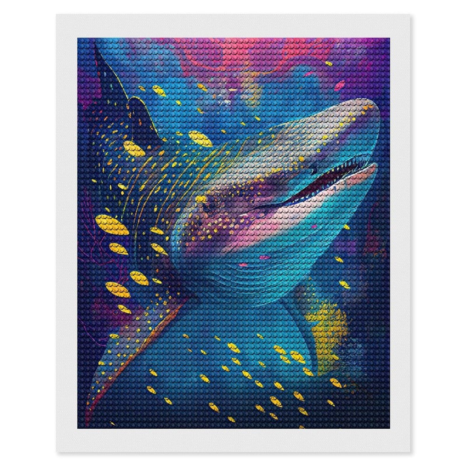 Junmoney The Peaceful Whale Shark DIY Diamond Art Canvas Kit 16"x20", Farmhouse Decor, Vintage Style Decor, Handmade Wall Decor, Canvas Picture