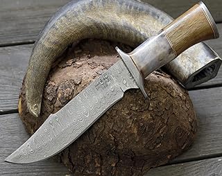 Bowie Knife - Damascus Hunting Knife, 12.0",Hand Forged, Damascus Steel Knife, Damascus Guard, Exotic Rose Wood Handle - Hunting & Survival Knives - SHOKUNIN USA