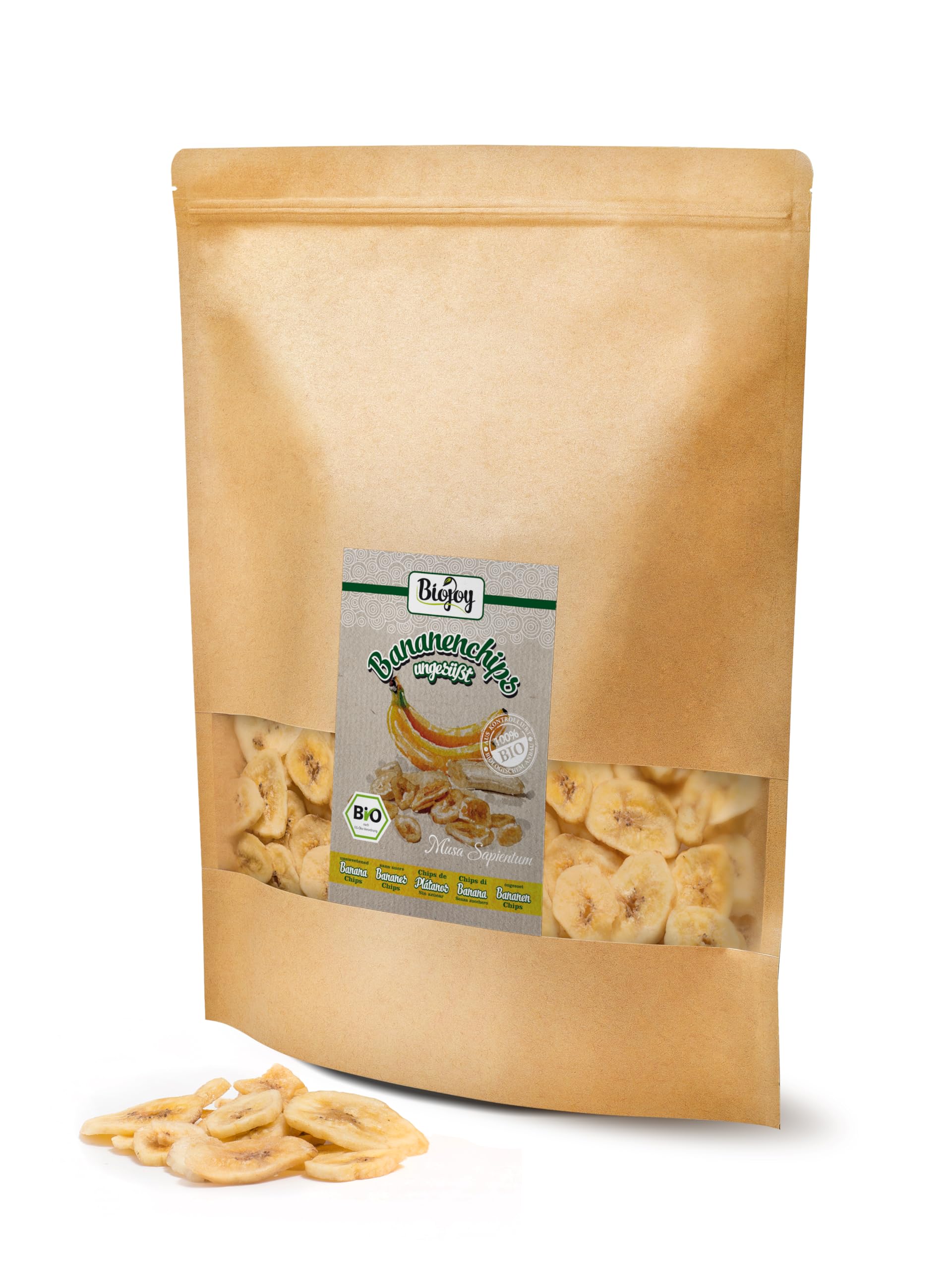Biojoy Chips de Plátano Ecológico (1 kg), horneados en aceite de coco, sin azúcar añadido y sin azufre