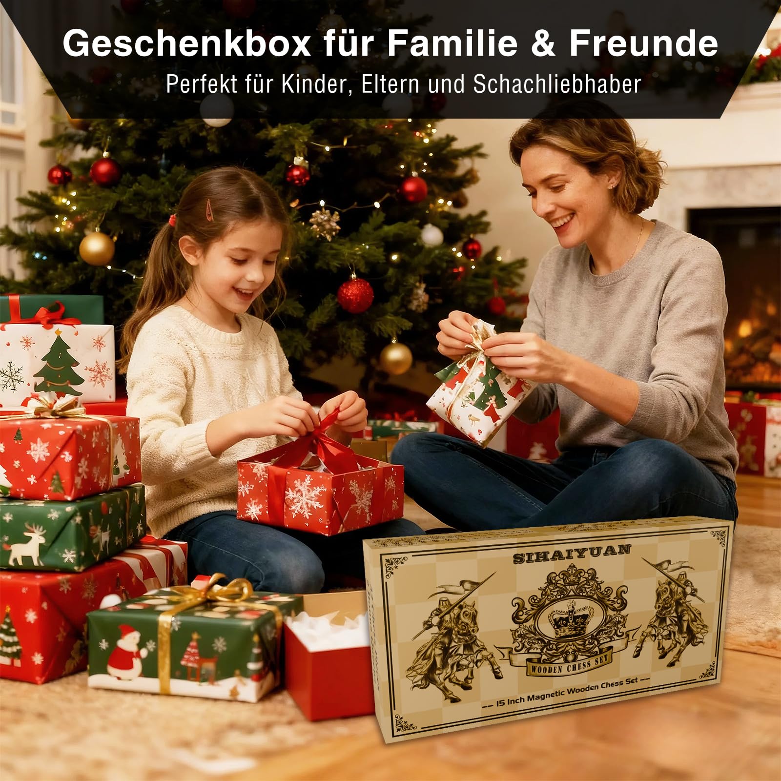 Schachspiel Holz Magnetisch – Faltbares Schachbrett 39 cm, Hochwertiges Wooden Chess Board mit 34 Staunton Figuren inkl. Extra Damen, Tragbares Schachspiel für Erwachsene & Kinder