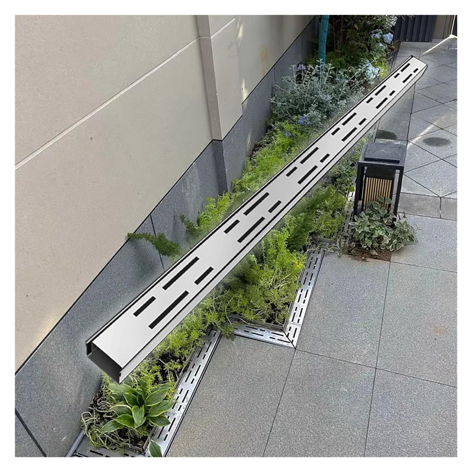 GJMSSMY Stainless Steel Trench Drain Kit, Deck/Yard/Garage/Driveway Drainage Channel System, Rectangular Drainage Guttering Pipe and Sewerage Grates(1PACK,5x5cm(2.0x2.0in))