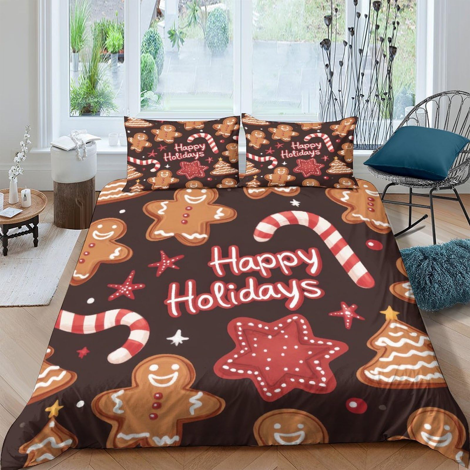 Ctjqhvkz Style-3 3D Printed Gingerbread Candy Fitted Sheet Microfiber Brown Christmas Bed Cover For Bedroom Guest Room Decor Dustproof Single（135X200cm）